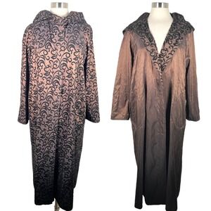 Vtg Sackables Reversible Hooded Velvet Full Length Rain Coat S Brown Long Sleeve